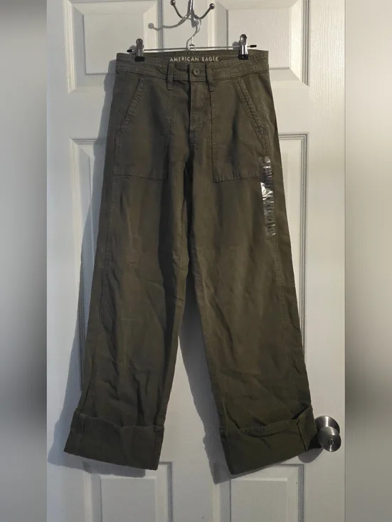 American Eagle Outfitters Olive Green Stovepipe Pants - Picture 2 of 7